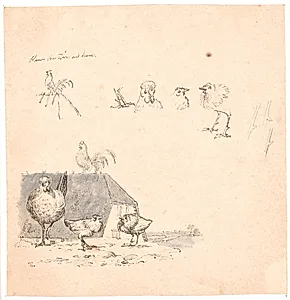 Hanekyllingerne. Illustration til Kaalunds "Fabler for Børn". Se kommentar fra arkkatalog. by Johan Thomas Lundbye