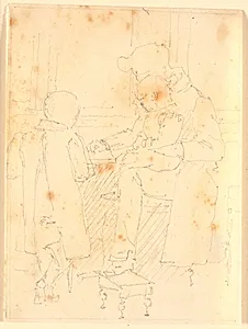 Hans Peter Købke (kunstnerens broder) med to af pastor Fejlbergs sønner by Christen Købke