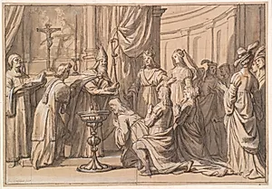 Harald Klak og hans familie døbes i Mainz by Gerard van Honthorst