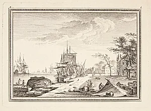 Havn med skibe, der losses by Jeanne Françoise Ozanne