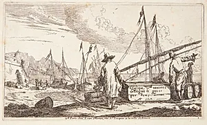 Havn ved middelhavet. Titelblad til "Forskellige sejlskibe" by Reinier Zeeman