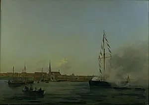 Havnen ved Nyborg. I forgrunden kutteren "Neptun" by Friedrich Theodore Kloss