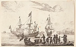 Havnescene med skibe der salutterer by Reinier Zeeman