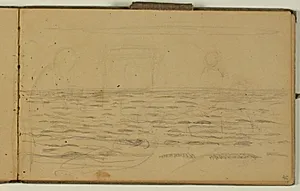 Havskitse. Herunder kompositionsudkast by Niels Larsen Stevns