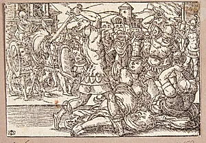 Henrettelsen af kongen af Siracusa og hans familie by Tobias Stimmer