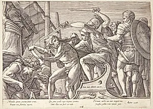 Herakles kæmper mod Geryon by Hendrick Goltzius