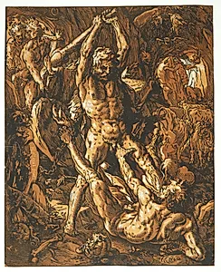 Herkules dræber Cacus by Hendrick Goltzius
