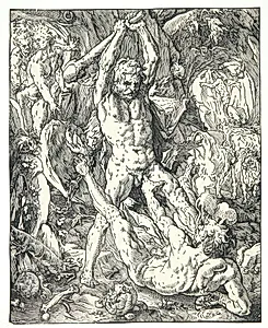 Herkules dræber Cacus by Hendrick Goltzius