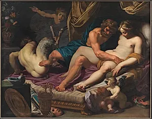 Herkules fordriver Faunus fra Omfales leje by Abraham I Janssens