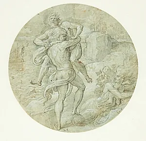 Herkules og Antaeus, komposition i tondoform by Ubekendt