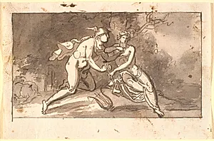 Hermes lærer en ung mand (Apollo ?) at spille på fløjte by Nicolai Abildgaard