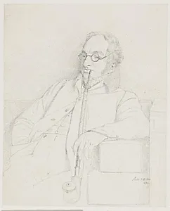 Herre med pibe i munden, siddende i et sofahjørne (adjunkt Peter Christian Adler?) by Jørgen Roed