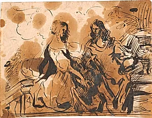 Herre og dame foran en balustrade by Jürgen Ovens