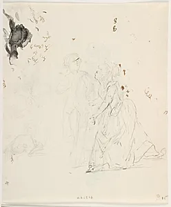 Herre og dame samt hoveder. Penneprøver by Gerhard Ludvig Lahde