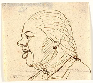 Herreportræt. Profil til venstre. Karikatur