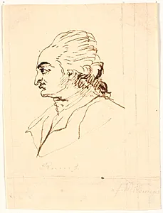 Herreportræt. Profil til venstre. Karrikatur