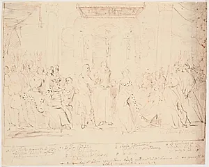 Hertug Fredetik III af Gottorp's formæling, 21.2.1631 i Dresden med Maria Elisabeth af Sachen by Jürgen Ovens
