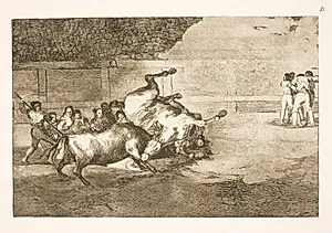Hest slynges til jorden af en tyr by Francisco de Goya