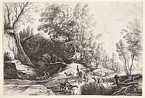Heste og køer ved et vandingssted by Lucas van Uden
