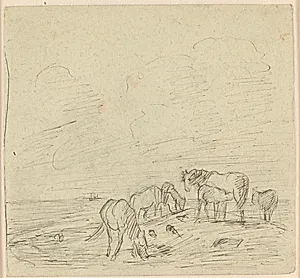 Heste på "Kirkegården", Saltholm by Theodor Philipsen