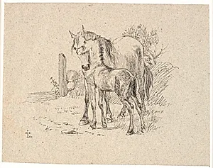 Hesten og føllet by Johan Thomas Lundbye