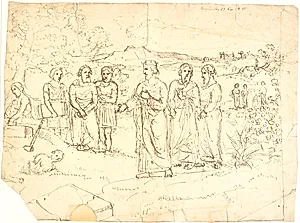Historisk scene: En konge omgivet af flere personer by Dankvart Dreyer