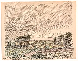 Høet var rejst i Stakke nede i de grønne Enge by Fritz Syberg