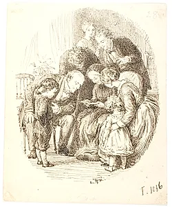 Højtlæsning. Familiegruppe by Lorenz Frølich