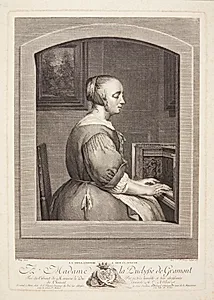 Hollandsk kvinde ved et cembalo, set gennem et vindue
