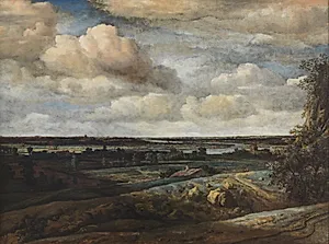 Hollandsk panorama-landskab med Haarlem i det fjerne by Philips Koninck