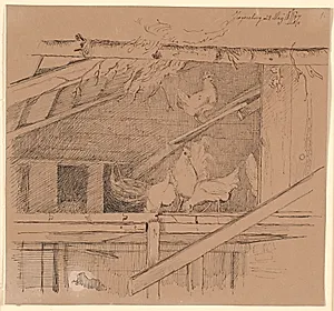 Høns på et loft by Johan Thomas Lundbye