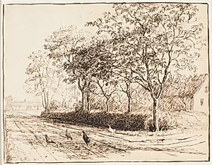 Høns udenfor en gård i Kastrup. Katrupvejen by Theodor Philipsen
