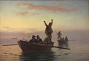 Hornfiskefangst med drivvod. Tidlig morgen