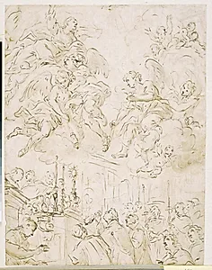 Hostieunder med jomfru Maria og engle by Paolo de Matteis