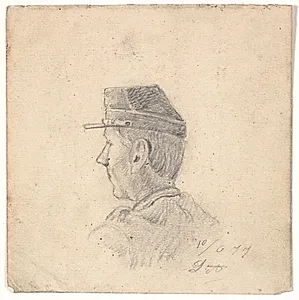 Hoved af en soldat, set skråt bagfra by L.A. Ring