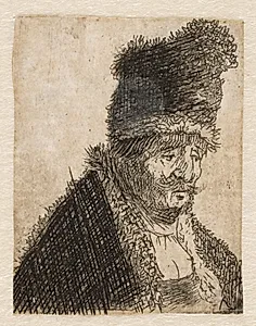 Hoved af gammel mand med pelshue by Rembrandt van Rijn