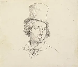 Hoved af mand med høj hat by Wilhelm Marstrand