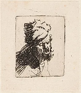 Hoved af råbende mand med pelshue by Rembrandt van Rijn