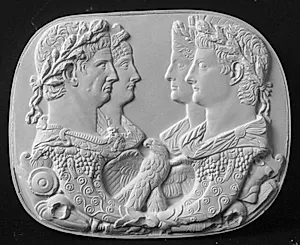 Hoveder af Claudius og Agrippina d. Y. overfor Germanicus og Agrippina d. Æ, Gemma Claudia by Ubekendt