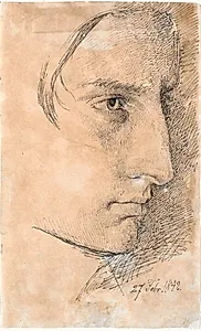 Hovedet af alvorsfuld, ung mand, 3/4 profil mod højre by Johan Thomas Lundbye