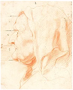 Hovedprofil af gammel kvinde med tørklæde by Jacob Jordaens