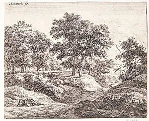 Hulvej med familie, der gør holdt by Anthonie Waterloo