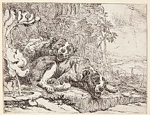 Hunde ved en fontæne by Joannes Fijt