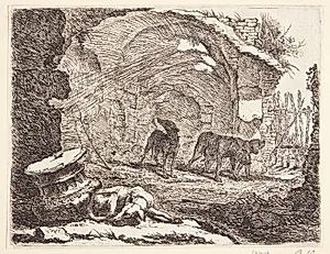 Hunde ved en ruin by Joannes Fijt