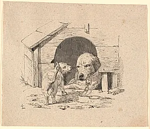Hundehvalpen. Illustration til Kaalunds "Fabler for Børn". Se kommentar fra arkkatalog. by Johan Thomas Lundbye