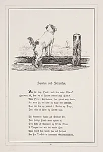 Hunden ved Stranden. Illustration til H.V. Kaalund, "Fabler for Børn" by H.P. Hansen