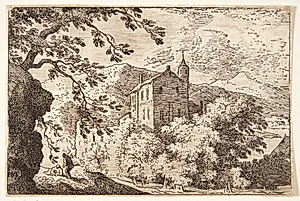 Hus med tårn by Allaert van Everdingen