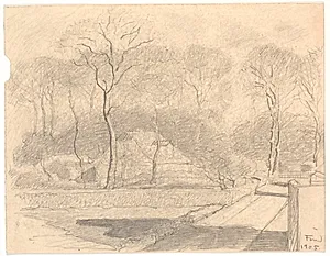 Hus ved indkørslen til en skov by Ludvig Find