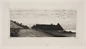 Huse ved stranden. Sommernat by Carl Bloch