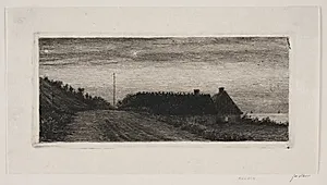 Huse ved stranden. Sommernat by Carl Bloch